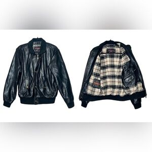 Rare Vintage 90s Black Chevignon Leather Bomber Porte Avion Insulated Jacket, S